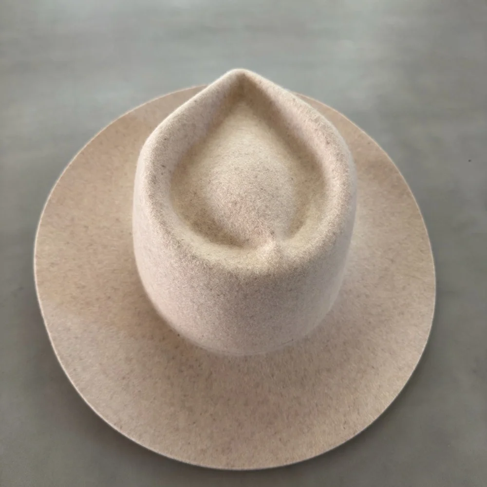 Brand New Gigi Pip Wide Brim Felt Fedora Hat - Neutral Beige